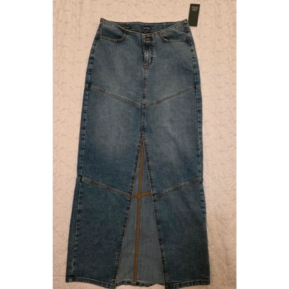 Wild Fable NWT Blue Denim Maxi Skirt Front Slit Y2K Long Skirt Size 2R